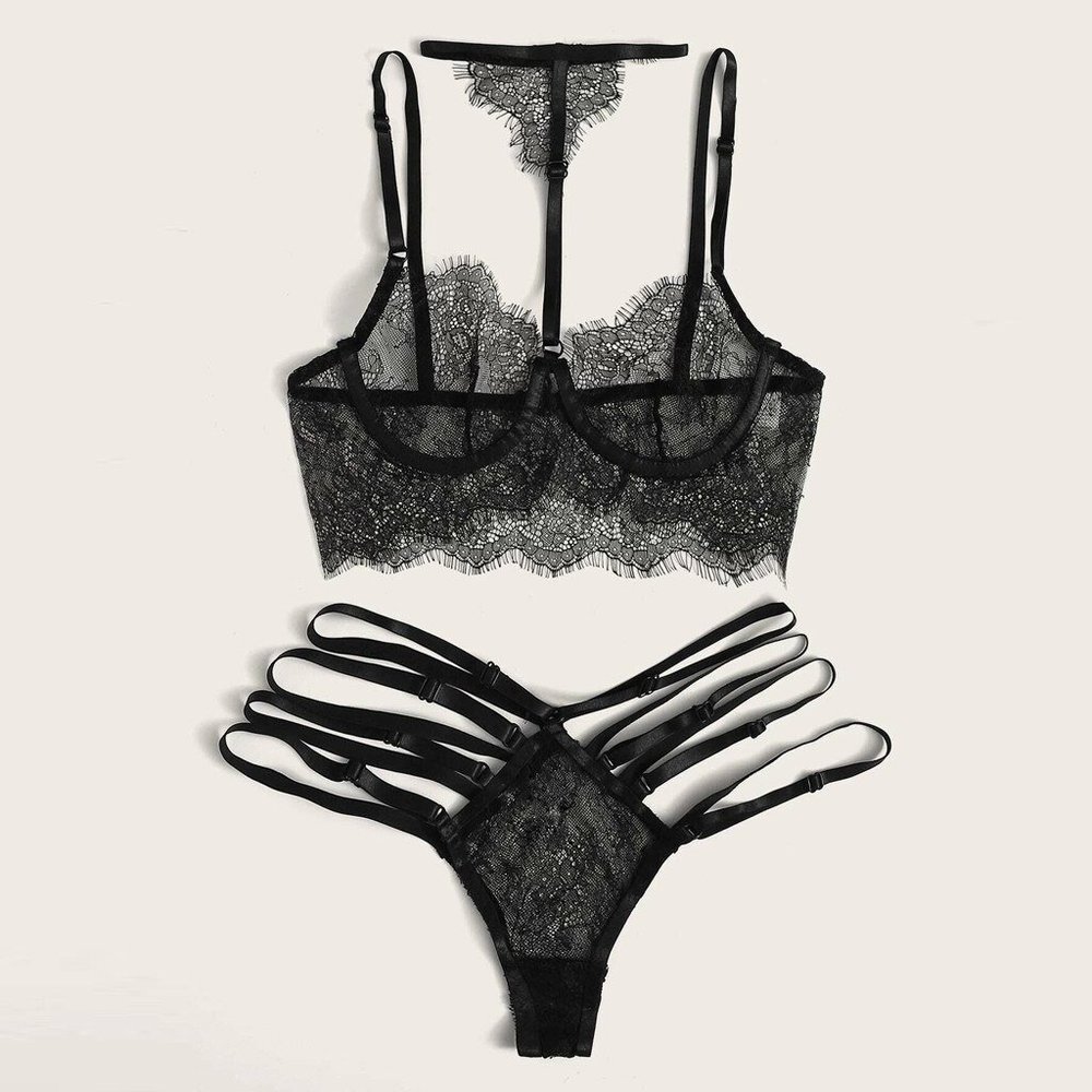 Women's Lace Bra Set Sexy Lingerie Straps Panties